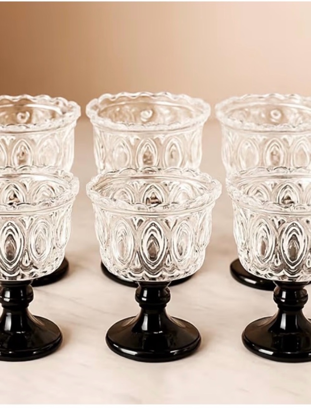 Vintage Gatsby style Retro 1920s 7oz Clear Pressed Glass Dessert Cups 6 set